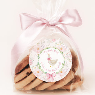 One Silly Goose Blush pink Birthday Thank you Classic Round Sticker