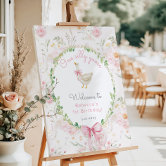Pink Bow First Birthday Girl Welcome Sign