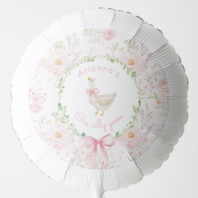 One Silly Goose Blush pink Bow Girl 1st Birthday  Balloon (Front)