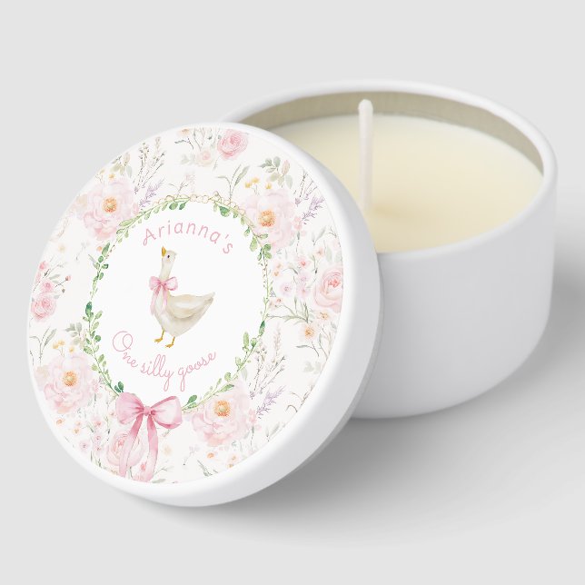 One Silly Goose Blush pink Bow Girl 1st Birthday Mini Candle Favors (Corner)