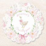 One Silly Goose Blush pink Bow Girl 1st Birthday  Paper Coaster<br><div class="desc">One Silly Goose Blush pink Bow Girl 1st Birthday Paper Coaster
Matching items are available.</div>