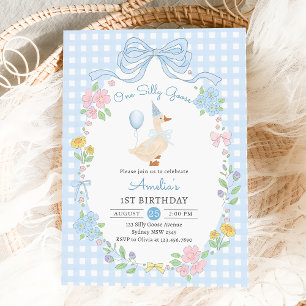 One Silly Goose Bow Floral 1st Birthday Invitation