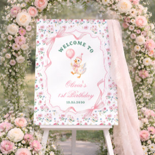 One Silly Goose Bow Floral 1st Birthday Welcome Foam Board