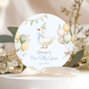 One Silly Goose Boy 1st Birthday Classic Round Sticker
