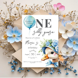 One Silly Goose Boy 1st Birthday Invitation