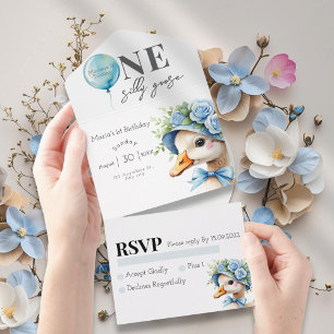 One Silly Goose Boy 1st Birthday  Invitation