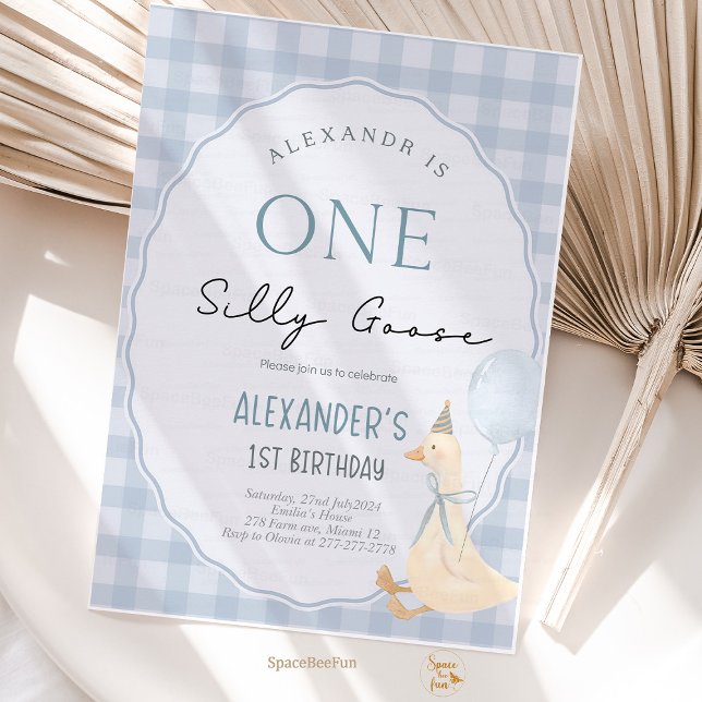 One Silly Goose Boy 1st Birthday  Invitation (one silly goose birthday, silly goose 1st birthday, goose birthday invite, boy first birthday, funny)