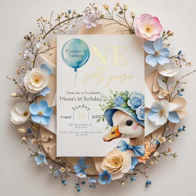 One Silly Goose Boy 1st Birthday  Invitation Foil Invitation (Creator Uploaded)
