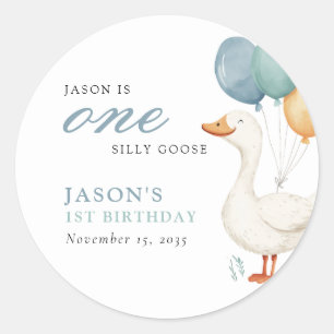 One Silly Goose Boy 1st Birthday Party Classic Round Sticker