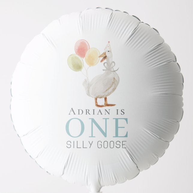 One Silly Goose Boy Blue 1st Birthday Balloon (Front)