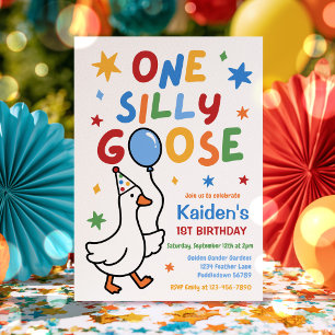 One Silly Goose Boy Colorful 1st Birthday Party Invitation
