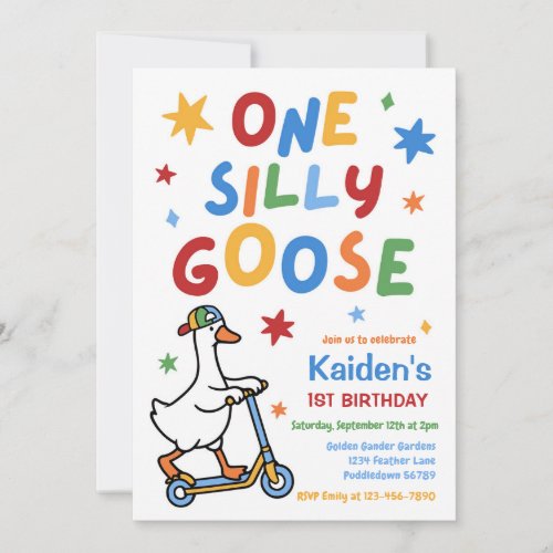 One Silly Goose Boy Colorful 1st Birthday Party  Invitation