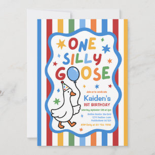 One Silly Goose Boy Colorful 1st Birthday Party Invitation