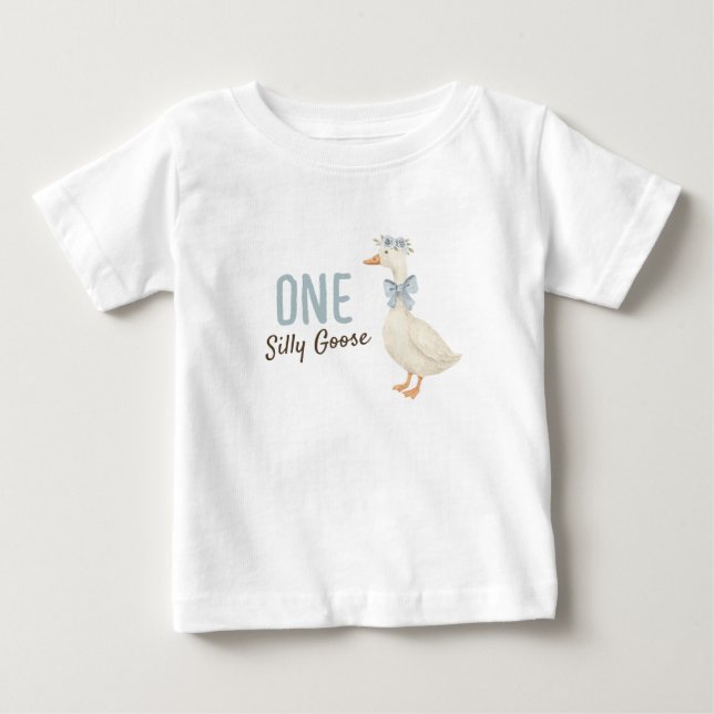 One Silly Goose Boy First Birthday Baby T-Shirt (Front)