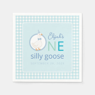 One Silly Goose Boy First Birthday Blue Party Hat  Napkins