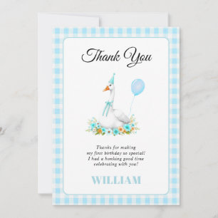 One silly goose boy's 1st birthday blue Thank You Card