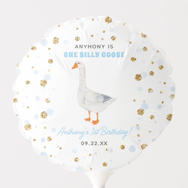 One Silly Goose Boys 1st Birthday Party Balloon (Front)