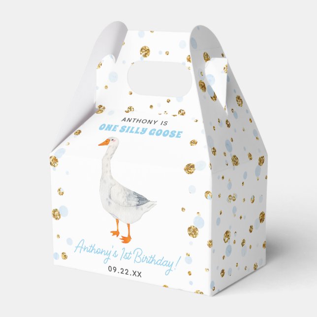 One Silly Goose Boys 1st Birthday Party Favor Boxes (Front Side)