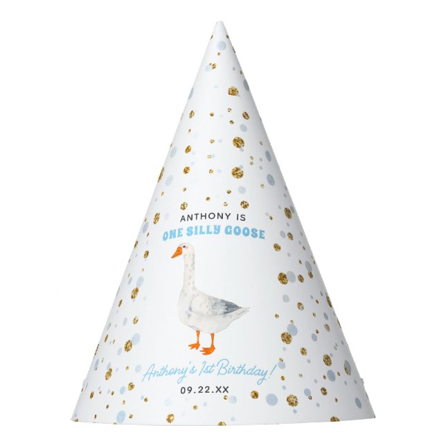 One Silly Goose Boys 1st Birthday Party Hat (Front)