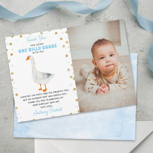 One Silly Goose Boys 1st Birthday Photo Thank You Card