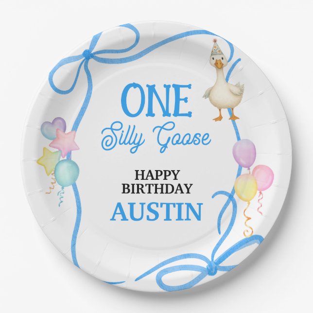 One Silly Goose Boys First Birthday Paper Plates (Front)