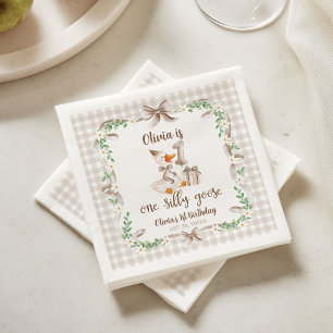 One Silly Goose Brown Bow 1st Birthday Napkins