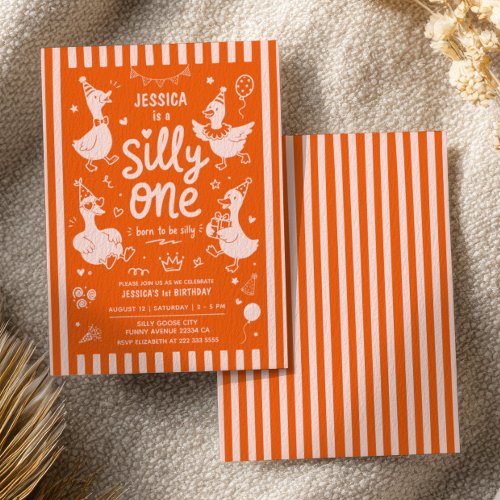 One Silly Goose Burnt Orange Kids First Birthday Invitation