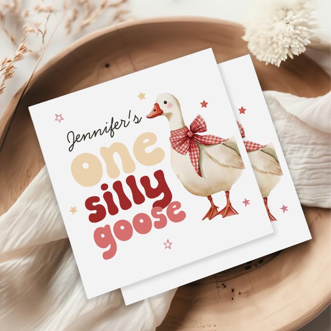 One Silly Goose Christmas Bow 1st Birthday Napkins (Creator Uploaded)
