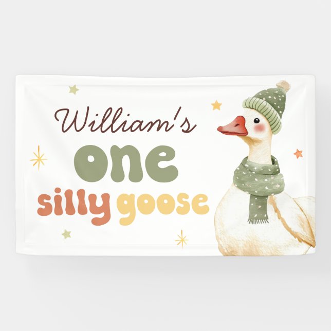 One Silly Goose Christmas Green 1st Birthday Banner (Horizontal)