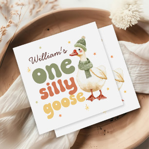 One Silly Goose Christmas Green 1st Birthday Napkins
