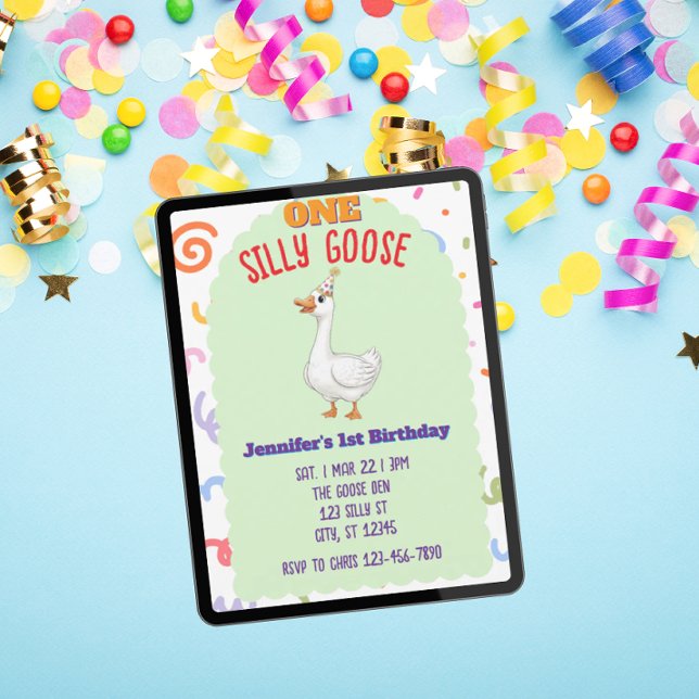 ONE Silly Goose, Colorful 1st Birthday Invitation (Creator Uploaded)