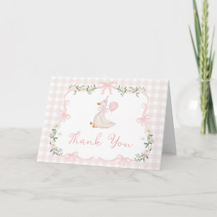 One Silly Goose Coquette Pink Gingham 1st Birthday Thank You Card