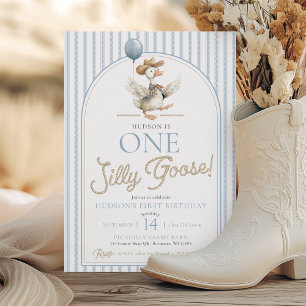 One Silly Goose Cowboy Western Cute 1st Birthday Invitation