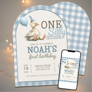 One Silly Goose Customized Blue 1st Birthday Arch Invitation