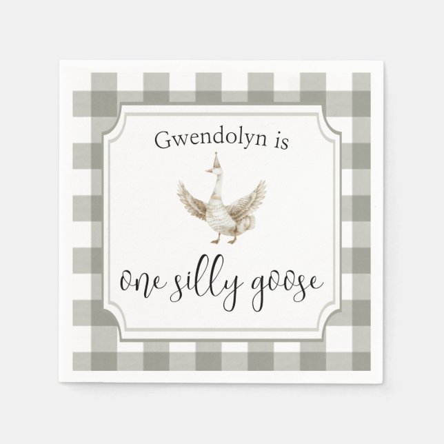 ONE Silly Goose Cute Kid's 1st Birthday Party Napkins (Front)