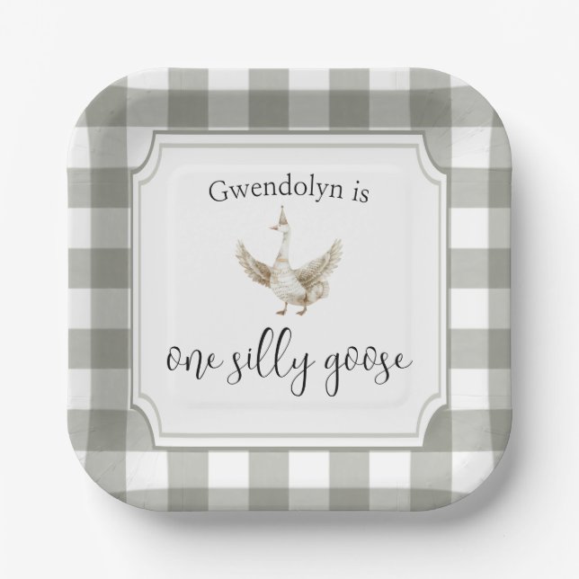 ONE Silly Goose Cute Kid's 1st Birthday Party Paper Plates (Front)
