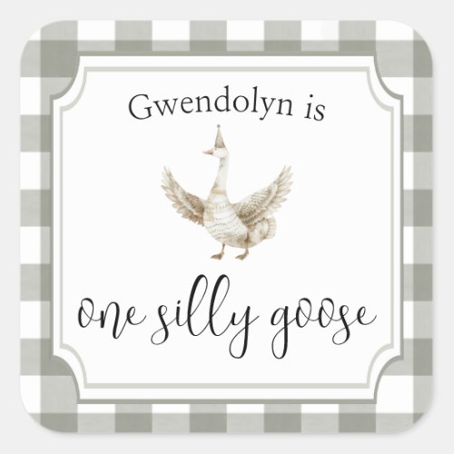 ONE Silly Goose Cute Kids 1st Birthday Party Square Sticker