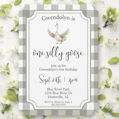 One Silly Goose Cute Picnic First Birthday Party Invitation