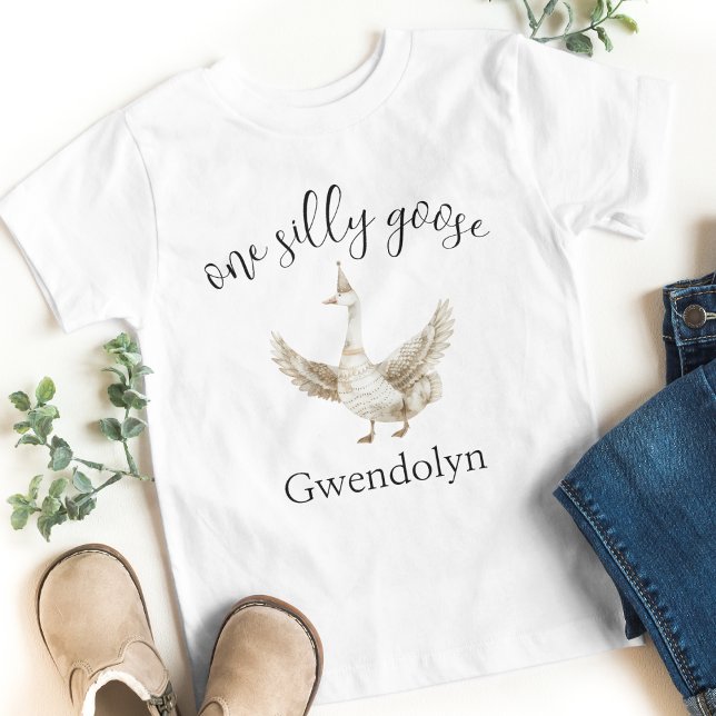 "One Silly Goose" Cute Picnic First Birthday Party Toddler T-shirt ("one silly goose" first birthday party birthday party toddler 1 year old bday tshirt kids bday party)