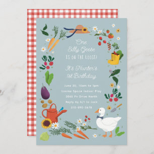 One Silly Goose Farmer Garden Theme Birthday Invitation