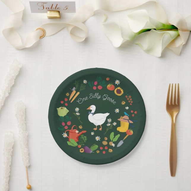 One Silly Goose Farmer Garden Theme Green Paper Plates (Wedding)
