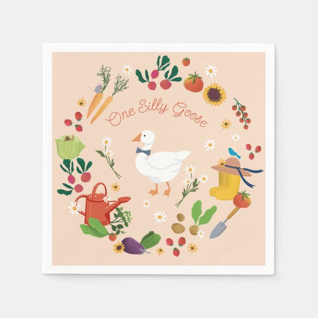 One Silly Goose Farmer Garden Theme Peach Napkins (Front)