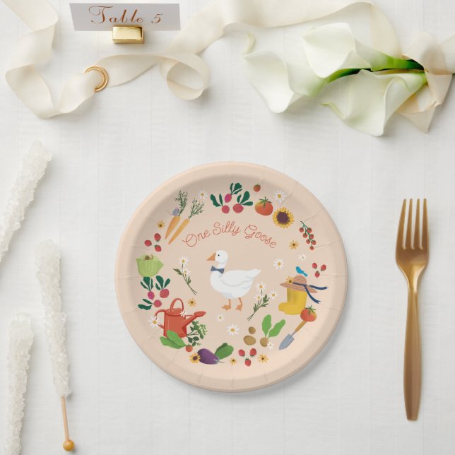 One Silly Goose Farmer Garden Theme Peach Paper Plates (Wedding)