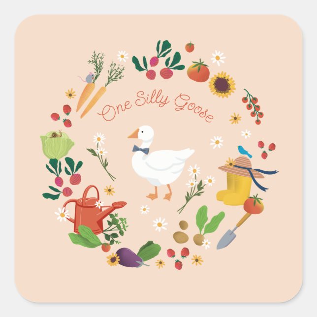 One Silly Goose Farmer Garden Theme Peach Square Sticker (Front)