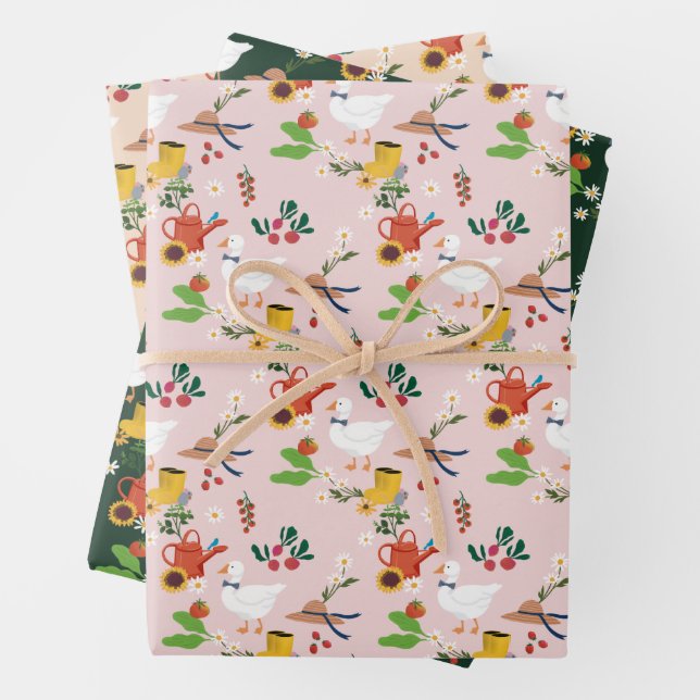 One Silly Goose Farmer Garden Theme  Wrapping Paper Sheets (In situ)