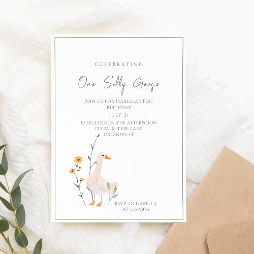 One Silly Goose Fest Birthday Minimalism Сlassic Invitation