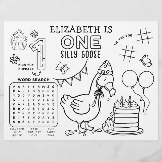 One Silly Goose First Birthday Activity Placemat (Front)