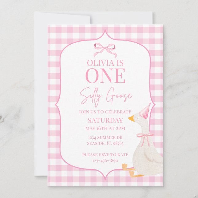 One Silly Goose First Birthday Birthday Invitation (Front)