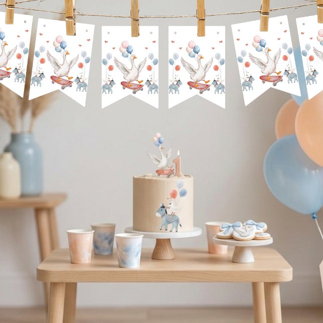 ​One Silly Goose First Birthday Gender Neutral Bunting Flags (Elevate your party with these charming "One Silly Goose" bunting flags-perfect for a 1st birthday!)