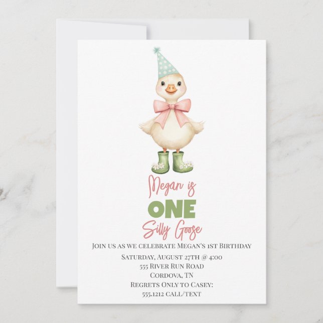 One Silly Goose First Birthday Invitation (Front)